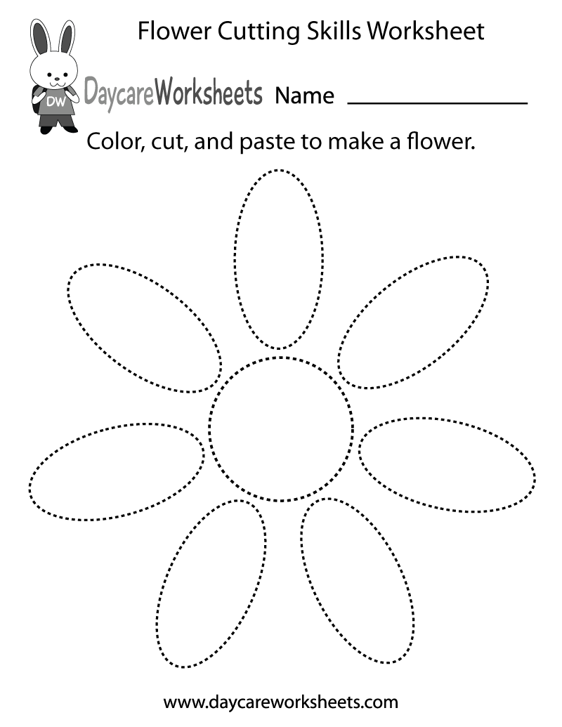 Free Printable Flower Cutting Skills Worksheet for Preschool