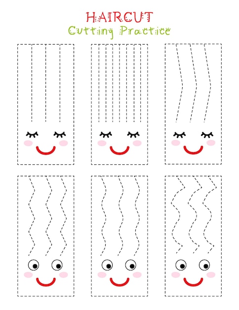 Premium Vector | Cutting practice for kids. Funny haircut activity ...