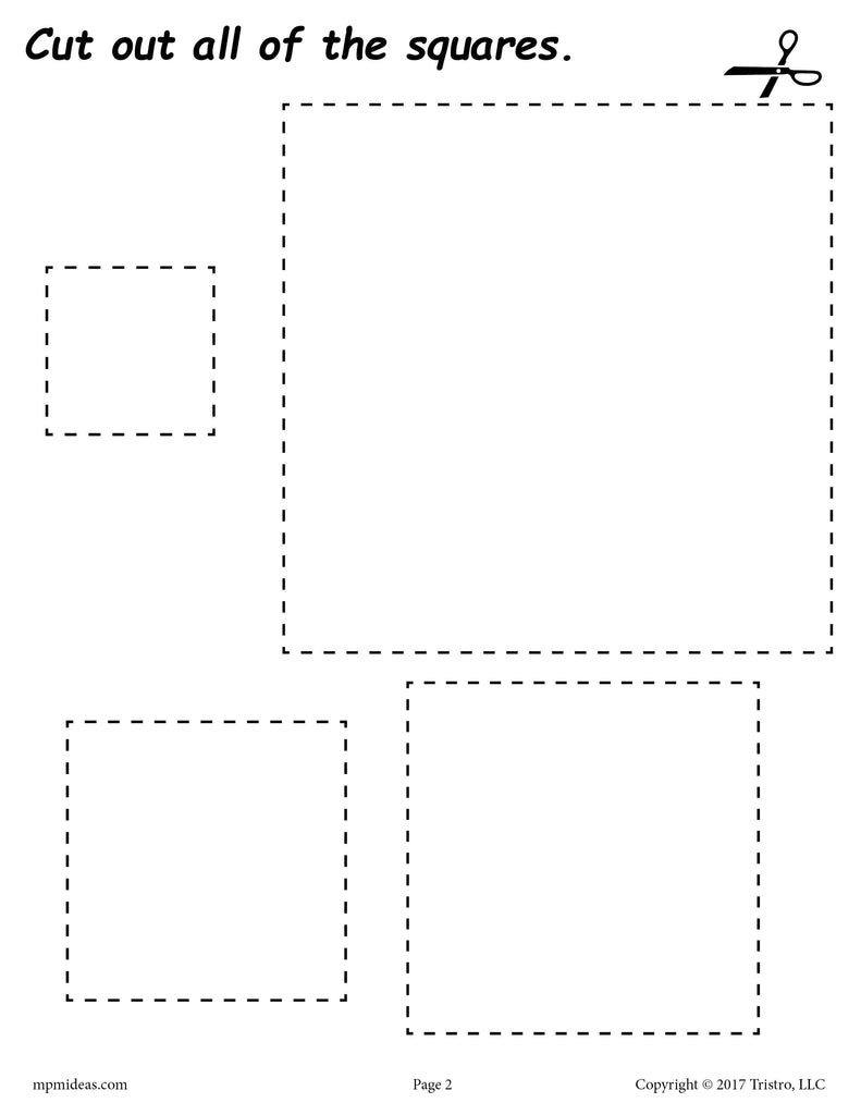 Squares Cutting Worksheet - Squares Tracing &  Coloring Page