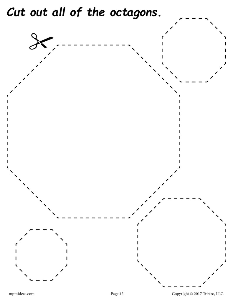 Octagons Cutting Worksheet - Octagons Tracing &  Coloring Page ...
