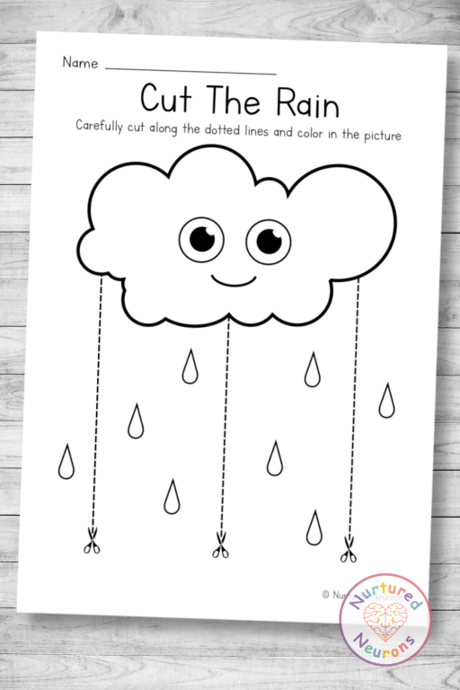 Rain Cutting Worksheet (cutting practice for preschool) - Nurtured ...