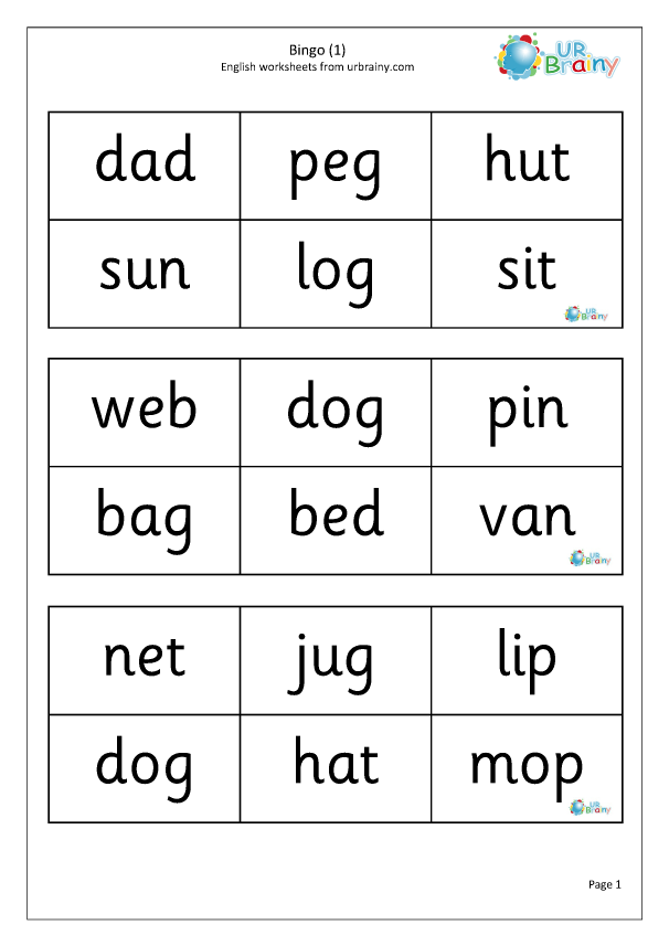 Bingo (CVC words) - More CVC Words and Activities by URBrainy.com