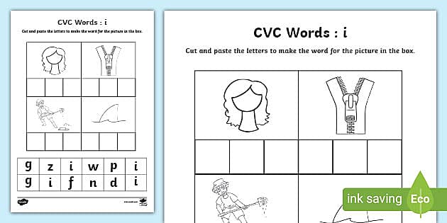 CVC Words Cut and Paste Worksheets i (Teacher-Made) - Twinkl