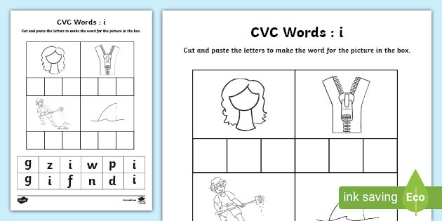CVC Words Cut and Paste Worksheets i (teacher made) - Twinkl