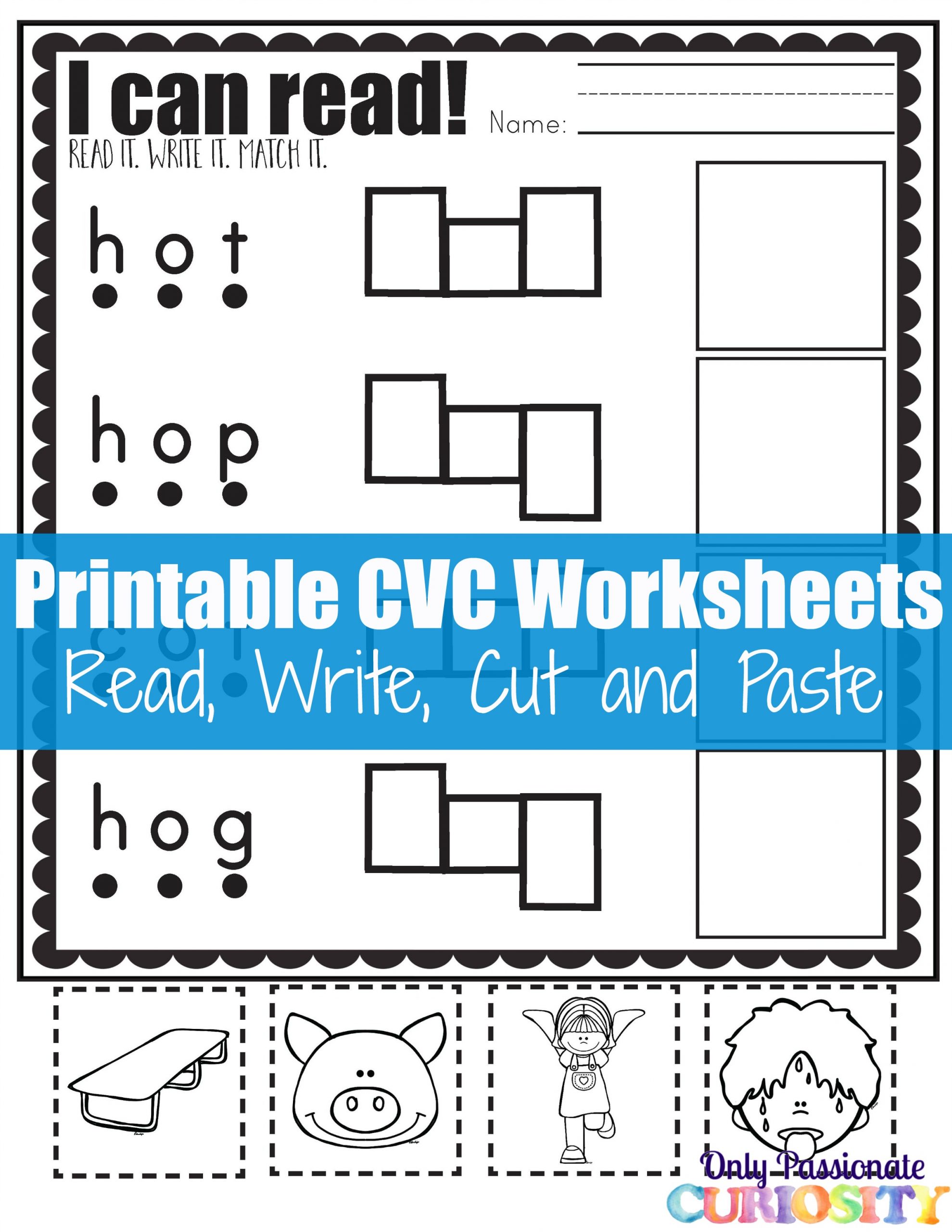 CVC Worksheets: Cut and Paste Letter O - Only Passionate Curiosity