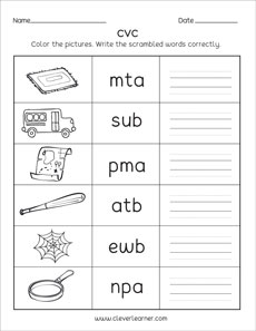 CVC word worksheets for preschool and kindergarten kids Set 1