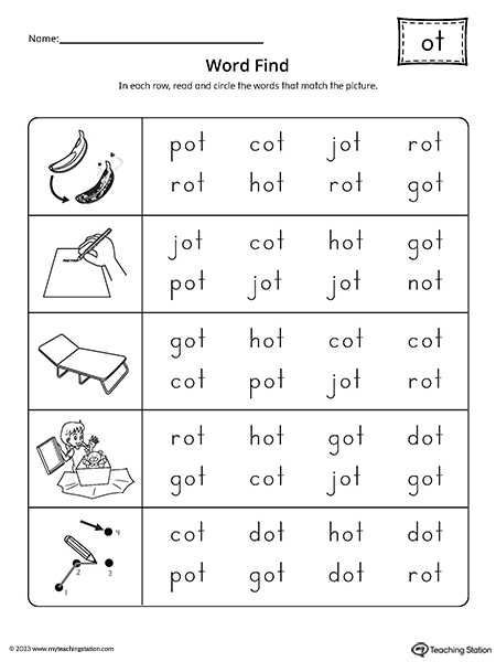 OT Word Family CVC Word Find Worksheet | MyTeachingStation.com