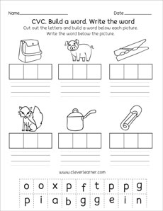 CVC word worksheets for preschool and kindergarten kids Set 1