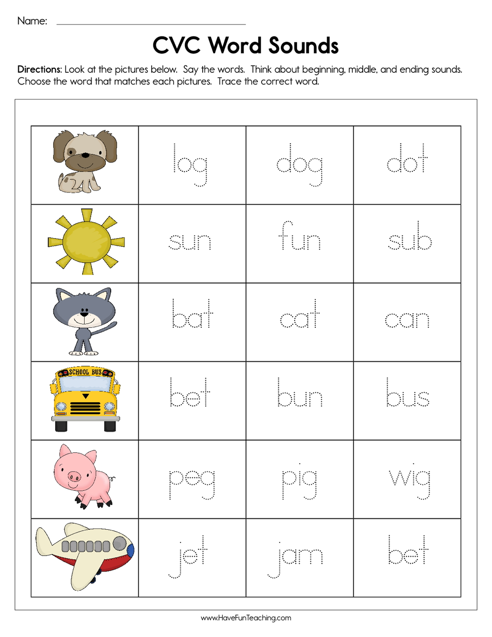cvc word practice worksheet