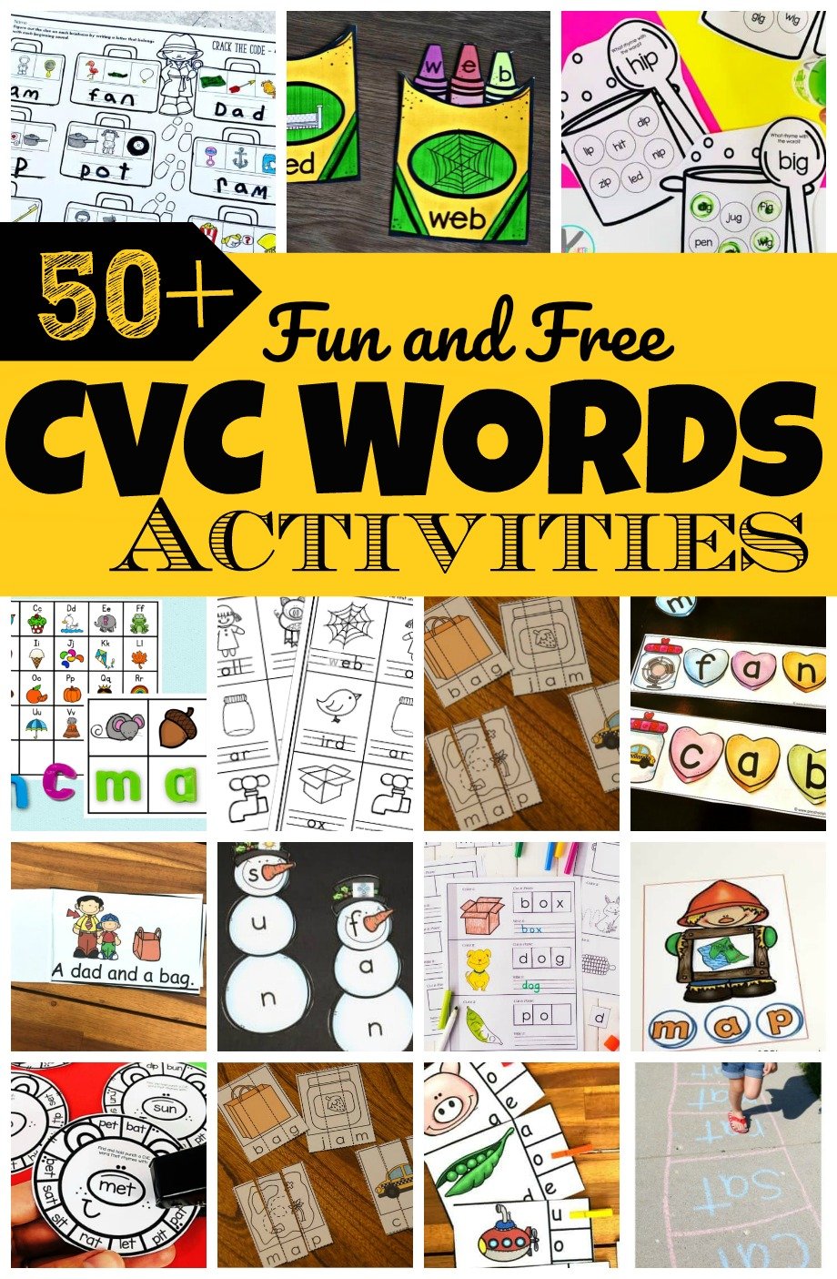 50+ Fun &  FREE Printable CVC Words Activities, Games, and Worksheets