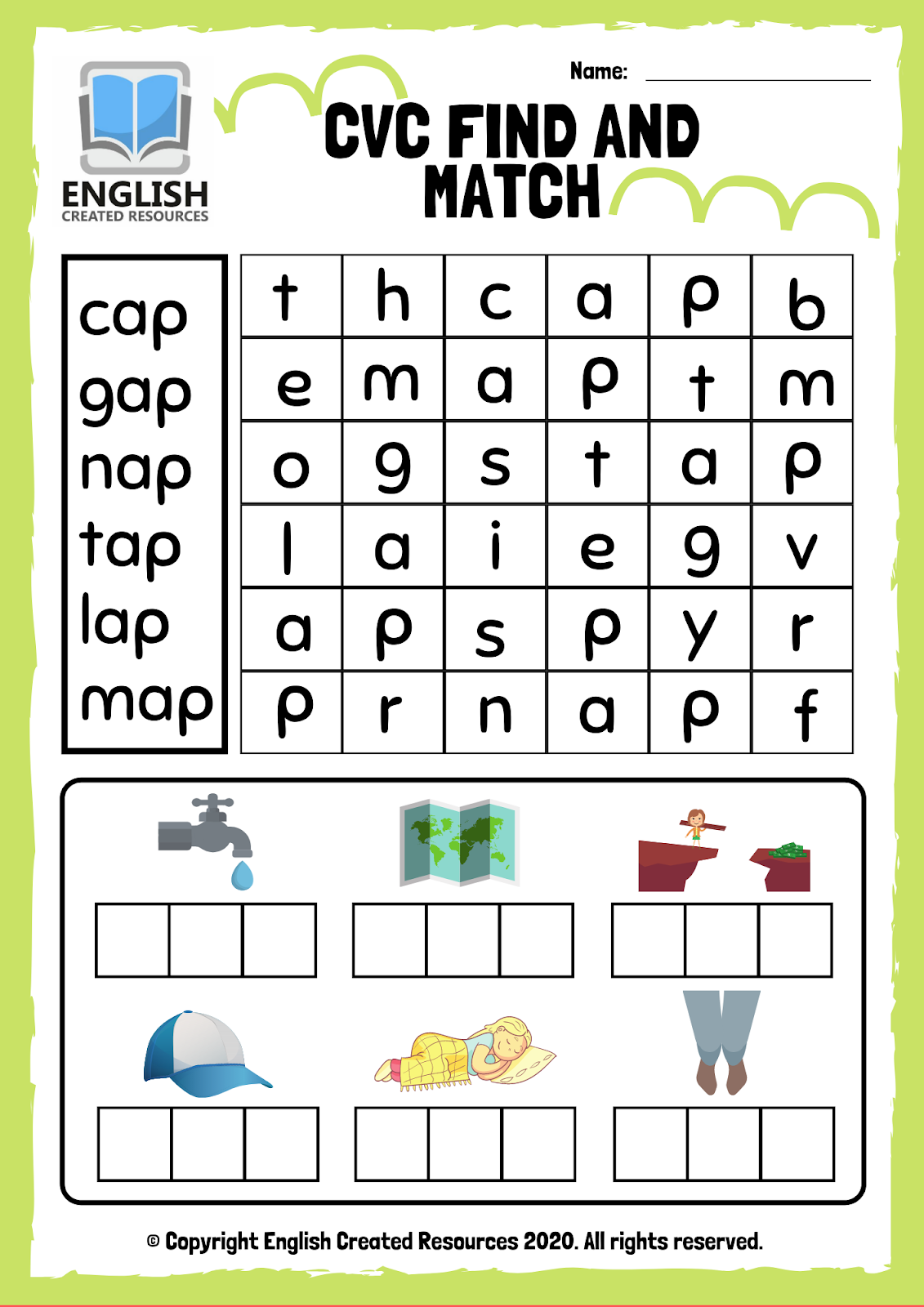 CVC Words Find and Match Worksheets - English Created Resources