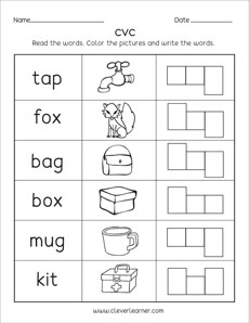 CVC word worksheets for preschool and kindergarten kids Set 1