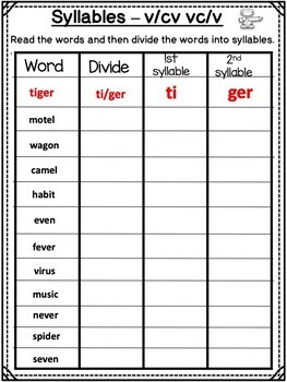 Syllables V/CV and VC/V Worksheets by Shining and Climbing in First