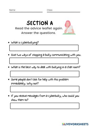 Cyberbullying free online worksheet  