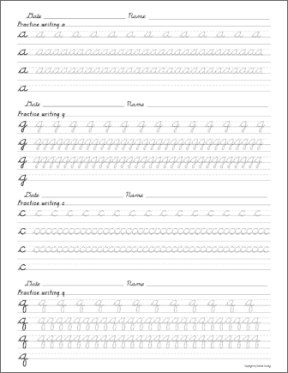 DNealian like Cursive Handwriting Practice