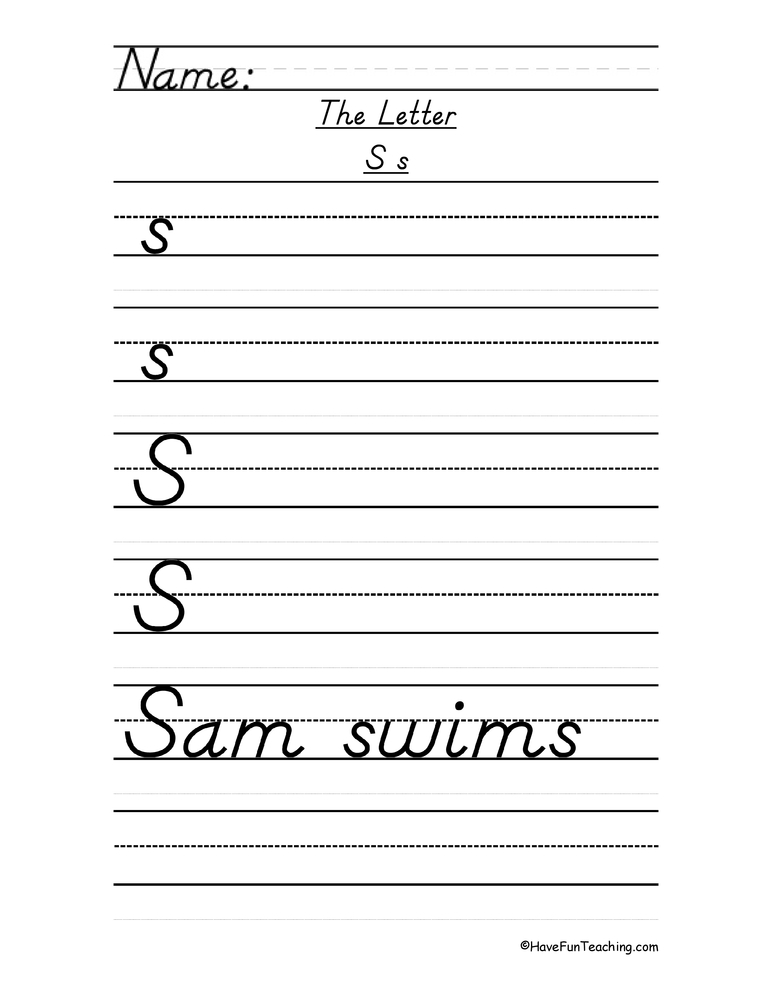 Letter S DNealian Style Handwriting Practice Worksheet - Have Fun ...