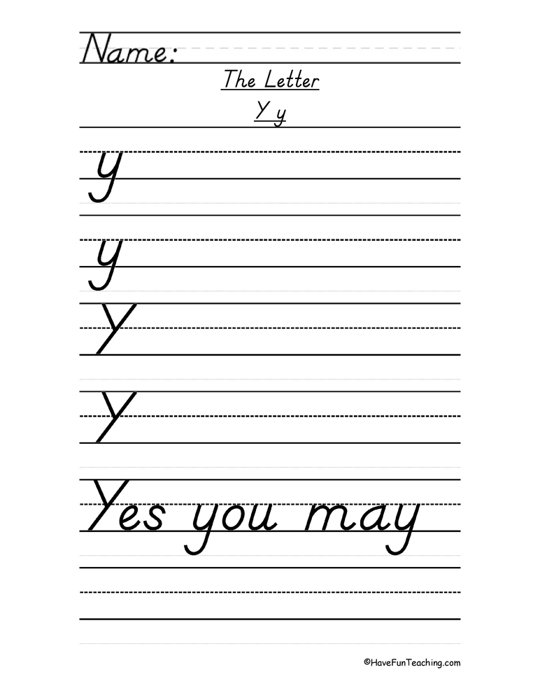 Letter Y DNealian Style Handwriting Practice Worksheet - Have Fun ...
