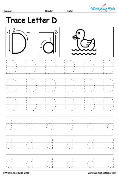 Capital Letter D Tracing Worksheet | Trace Uppercase Letter D
