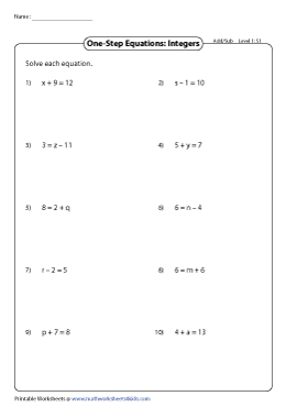 One Step Equation: Addition and Subtraction