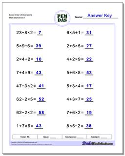 dad s worksheet order of operations