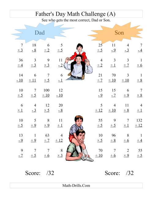 dad s worksheet order of operations