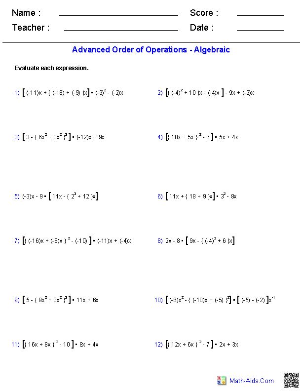 dad s worksheet order of operations