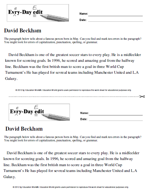 daily edits worksheet