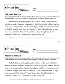 Every Day Edit - Michael Jordan Activity for 3rd - 8th Grade ...