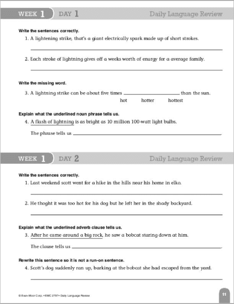daily language review grade 7 worksheet
