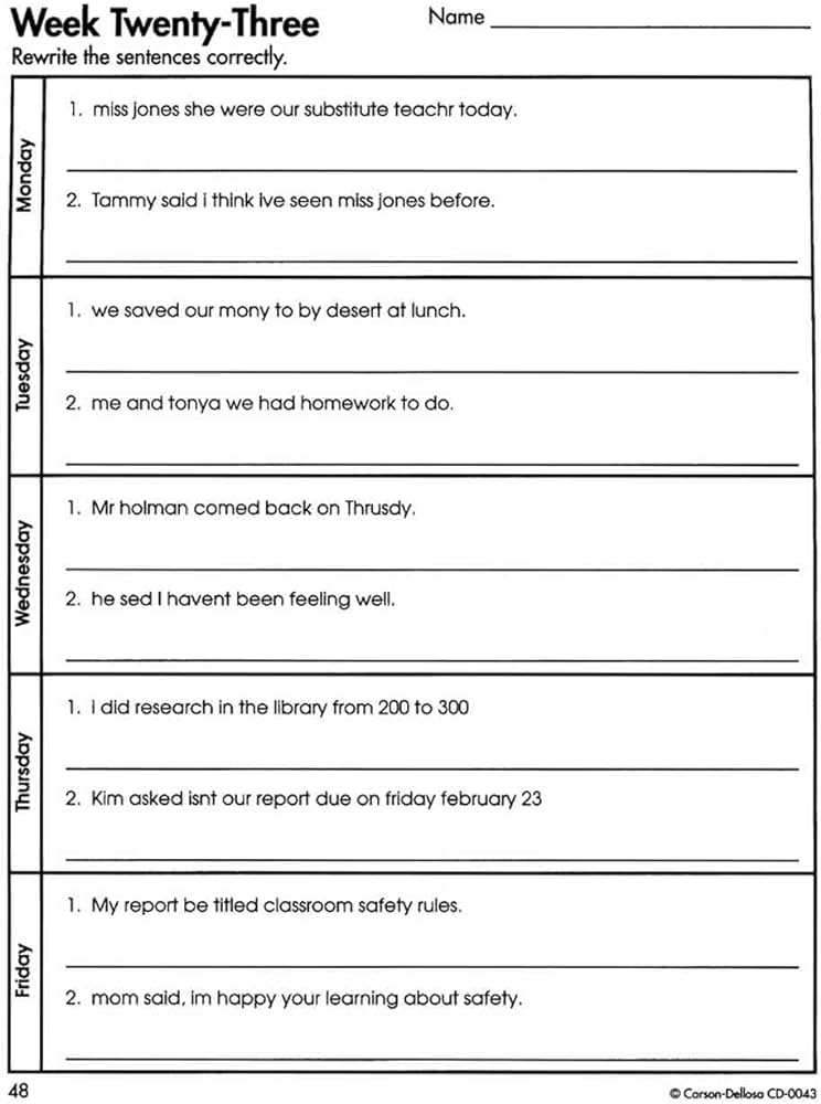daily oral language 3rd grade worksheet free