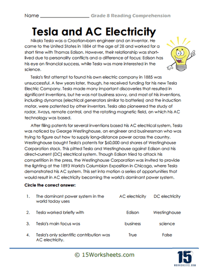 Grade 8 Reading Comprehension Worksheets