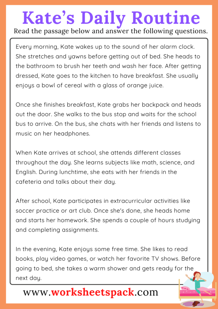 Daily Routine Reading Comprehension Passage Worksheetspack Daily Routine Reading Comprehension Passage Worksheetspack