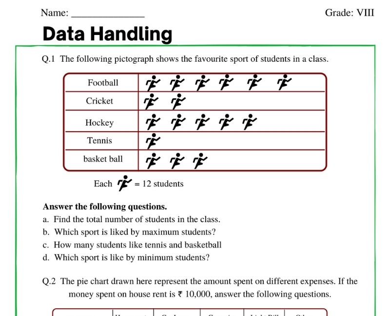 Grade 4 Data Handling Worksheet Interactive Exercises For Elementary 