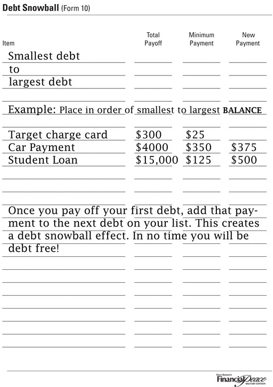 dave ramsey snowball worksheet