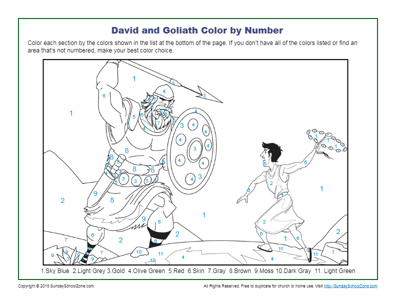 David and Goliath Color by Number - Childrens Bible Activities ...