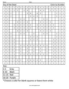 day of the dead color by number worksheet