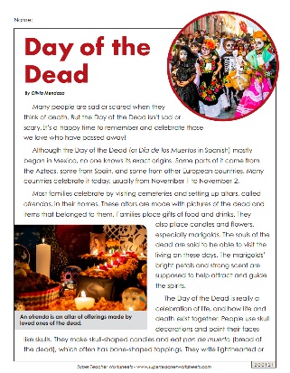 Day of the Dead Worksheets