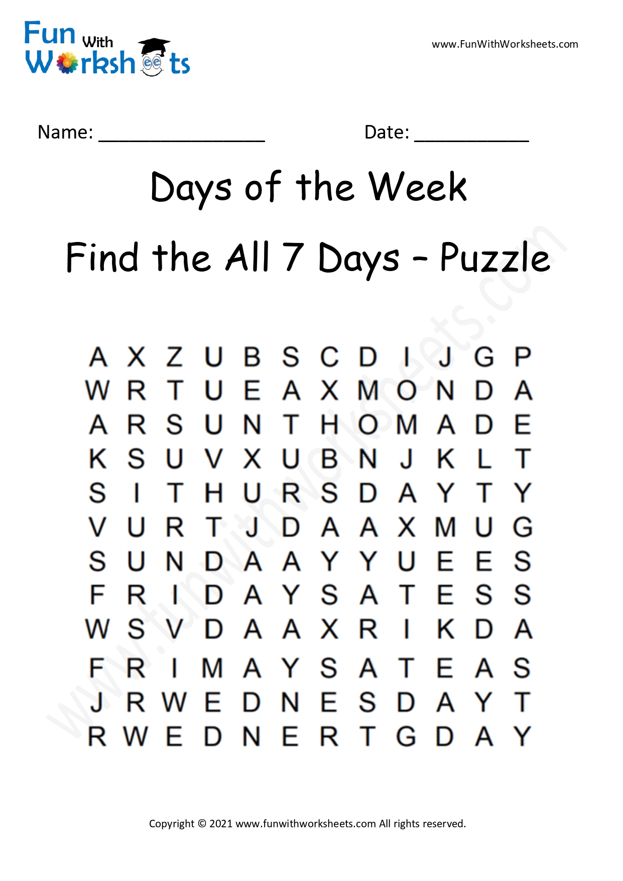 Learn Days of Week - Free Printable Worksheets - Worksheets Library