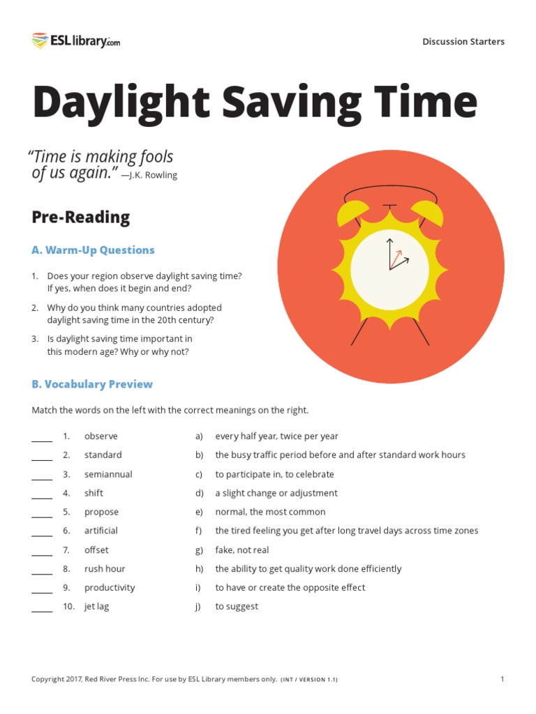 Daylight Saving Time Reading Comprehension Worksheet edHelper Worksheets Library