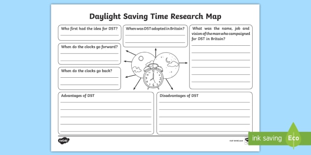 Daylight Saving Time Research Map Worksheet (teacher made)