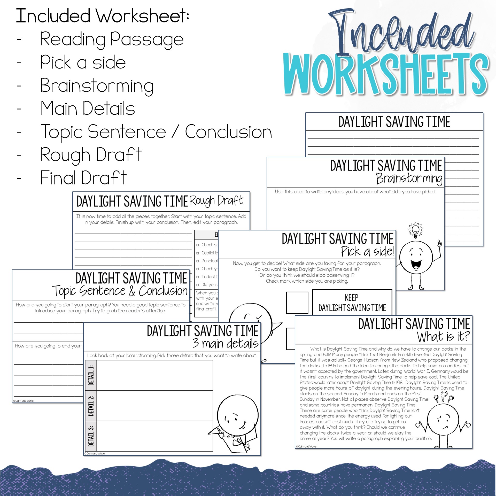 Daylight Saving Time Writing Prompt Digital and Print Activity Worksheets Library