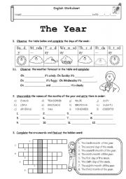 days of the week and months of the year worksheet