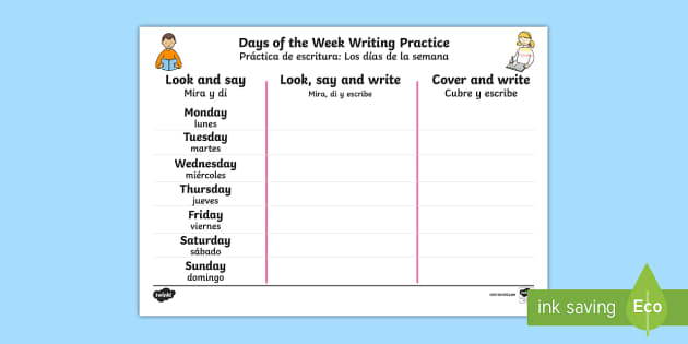 days of the week in spanish worksheet