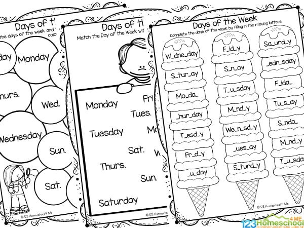 days of the week printable worksheet