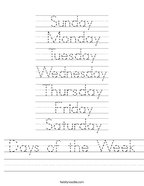 days of the week tracing worksheet