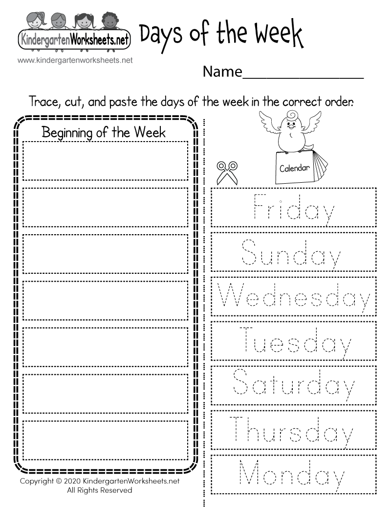 days of the week tracing worksheet