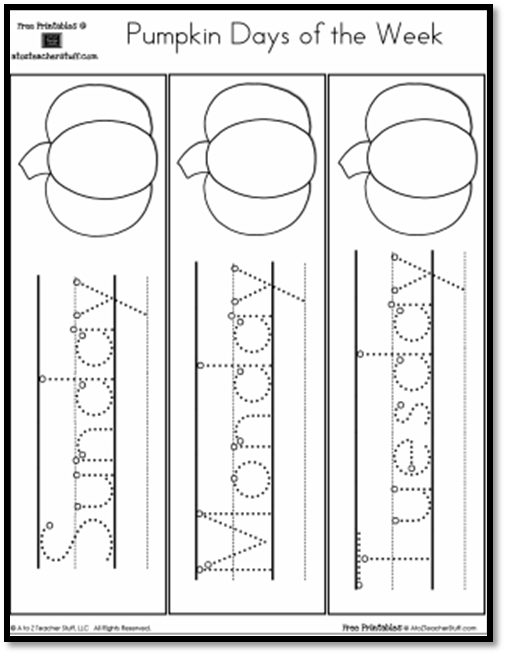 days of the week tracing worksheet