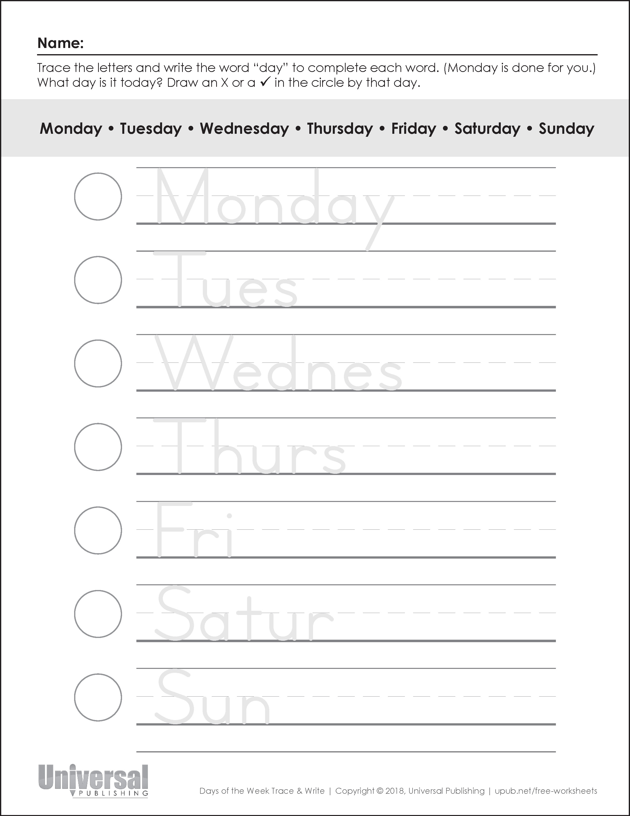 Days & Months | Free Printables - Universal Publishing Blog ...