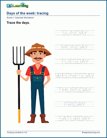 days of the week worksheet for first grade