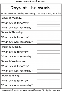 days of the week worksheet for first grade